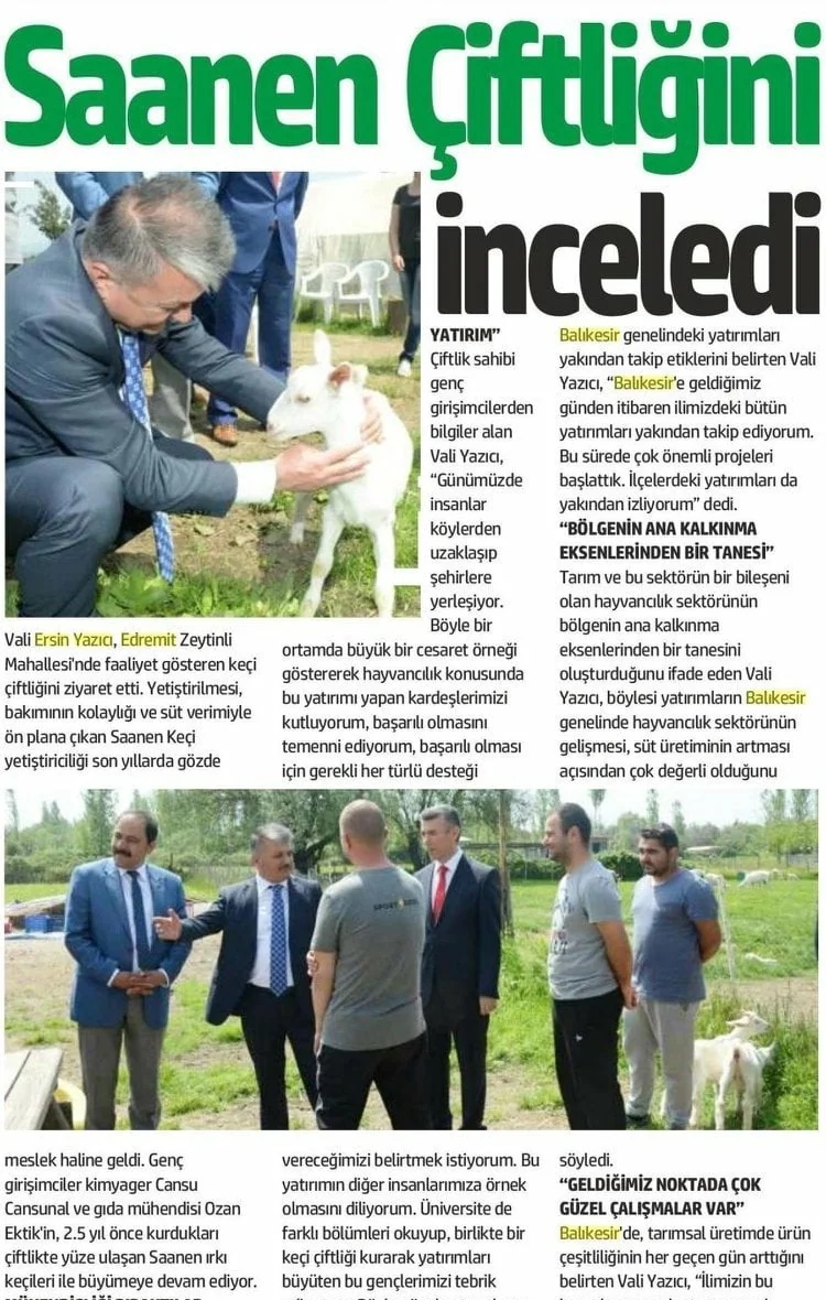 Gazete küpürü: Saanen Çiftliğini inceledi