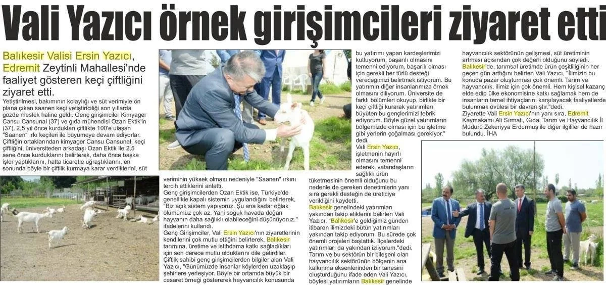 Gazete küpürü: Vali Yazıcı örnek girişimcileri ziyaret etti